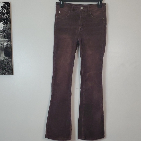 Anthropologie Pilcro Brown Cordoroy Flareleg Pants Size 24 Stretch Button Close - Picture 1 of 14